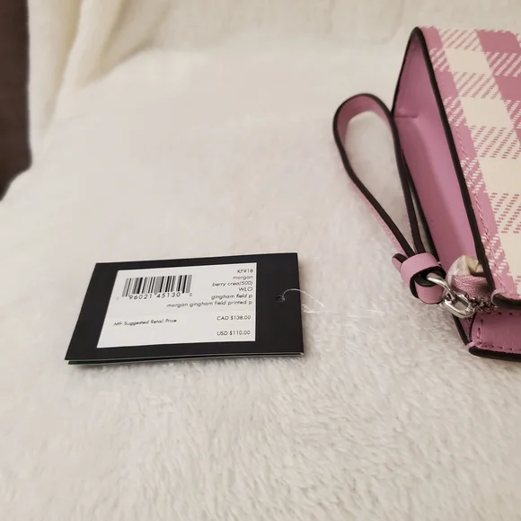 Kate Spade Light Purplish Pink and White Check Print Wristlet - NEW - Picture 10 of 11